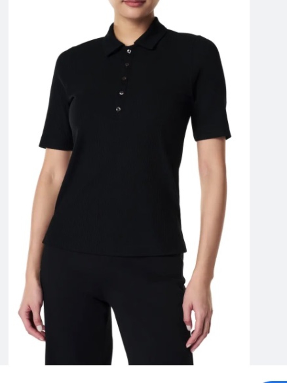Spanx rib polo black short sleeve top size small